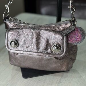 Coach Poppy Pink Metallic Double Button Leather Crossbody